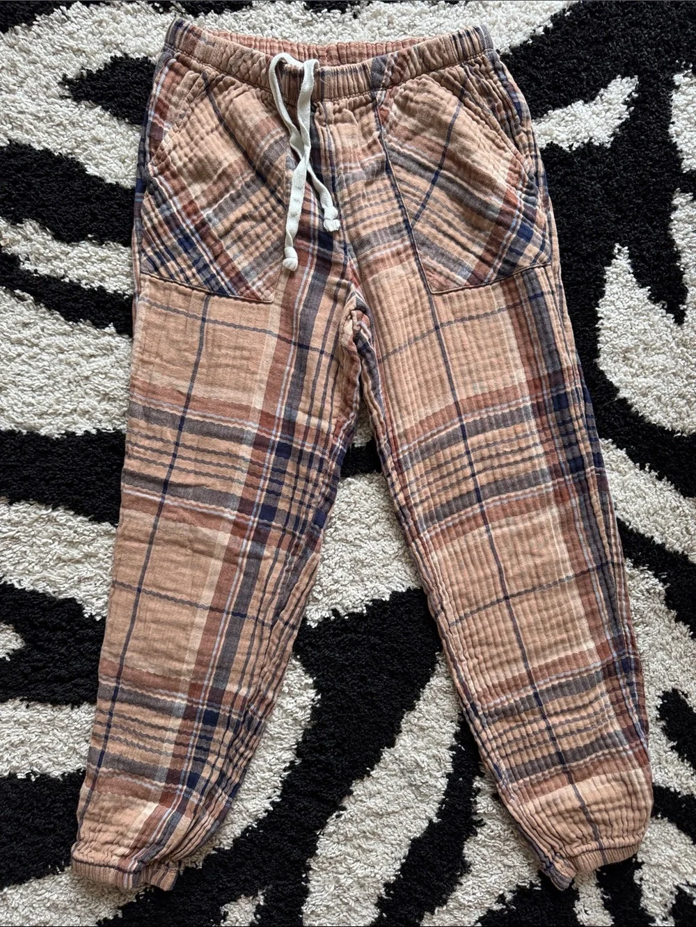Aerie Crinkle Cotton Gauze Plaid Flannel Matching Jogger Set